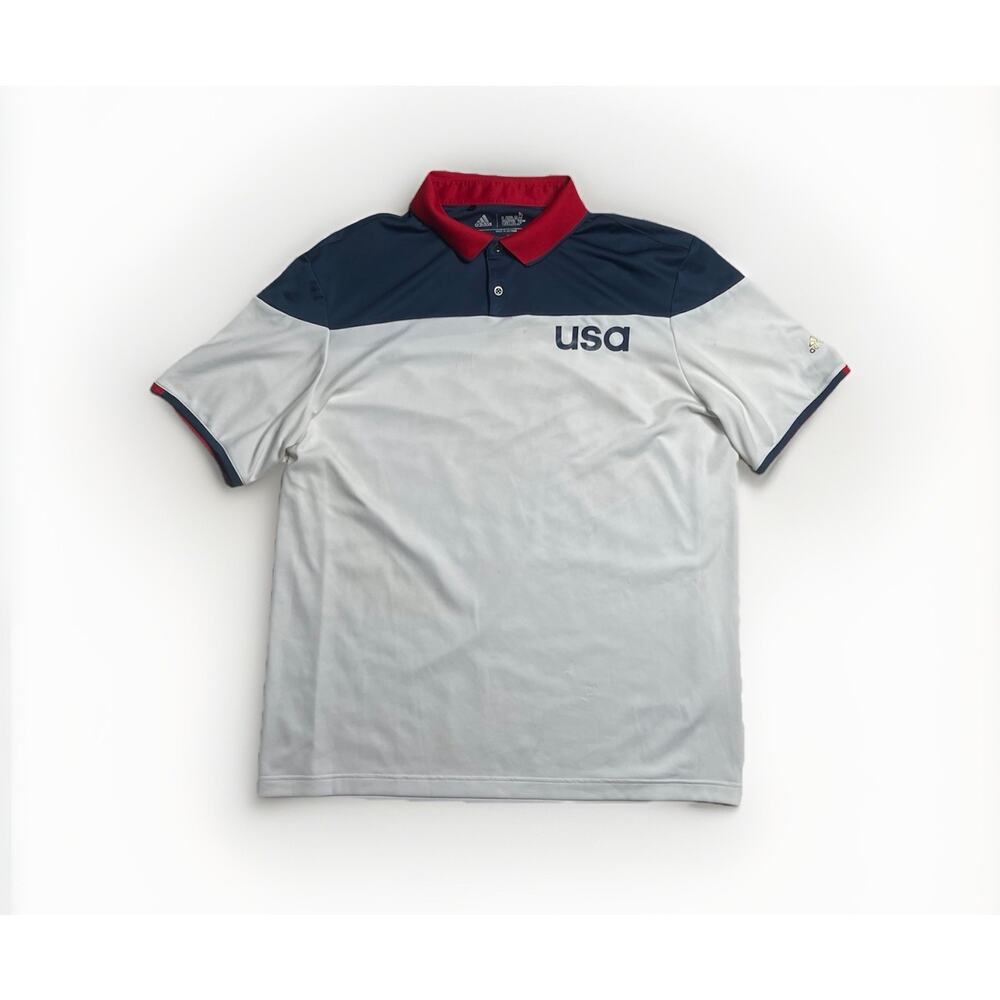 Adidas Climacool USA Gold Logo Red White Blue Golf Athletic Polo Shirt Men's L